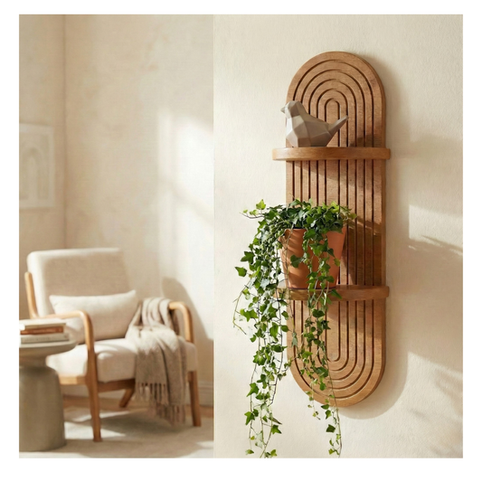 LeoHome Wandregal Eiche - Ovales Wandboard Gerillt (70x20 cm) - Hängeregal für Wohnzimmer