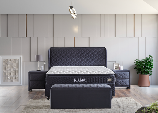 Baklava Anthrazit Boxspringbett mit Bettkasten