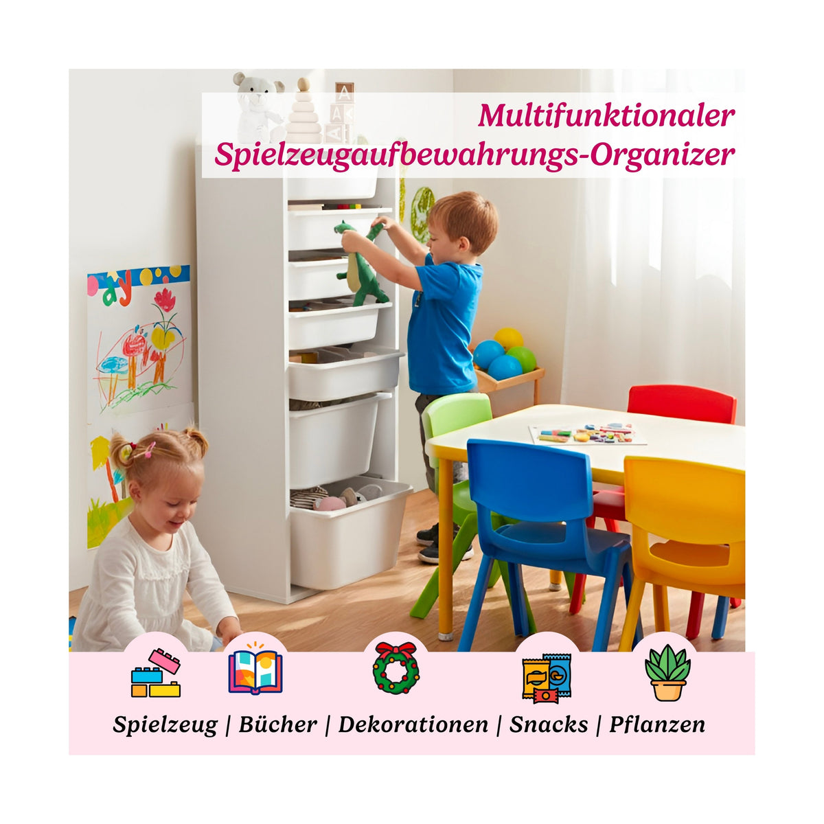 LEOKIDS Spielzeugregal mit Boxen – Kinderzimmer Aufbewahrung