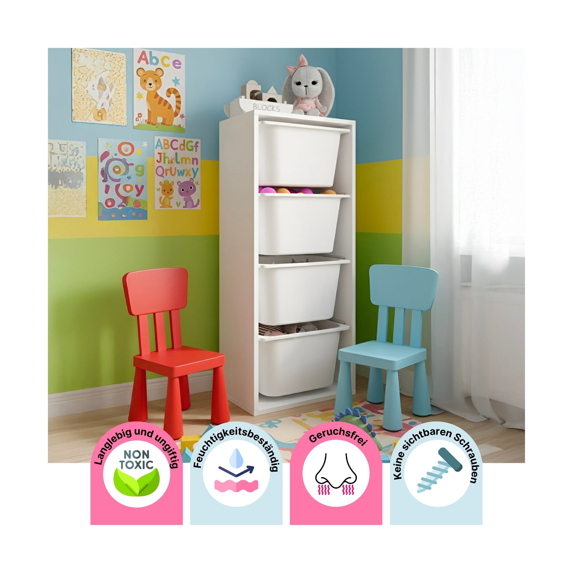 LEOKIDS Spielzeugregal mit Boxen – Kinderzimmer Aufbewahrung