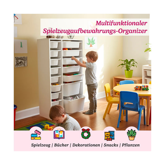 LEOKIDS Spielzeugregal mit Boxen – Kinderzimmer Aufbewahrung - Spielzeug Schrank Organizer