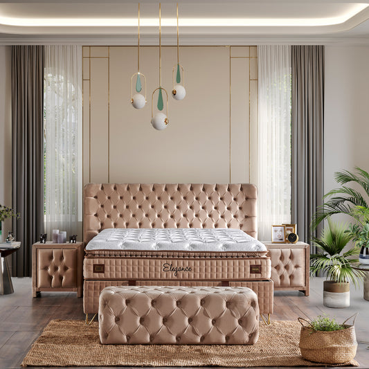 Elegance Creme Boxspringbett mit Bettkasten