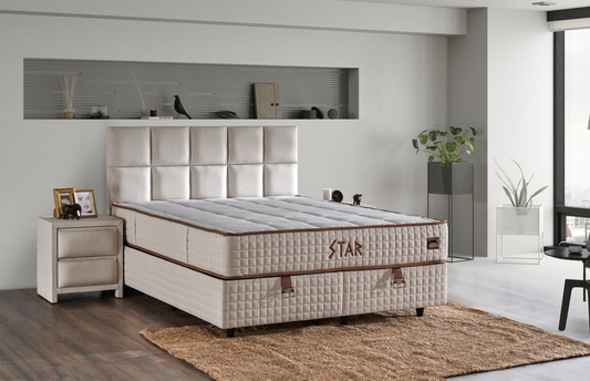 Star Creme Boxspringbett mit Bettkasten
