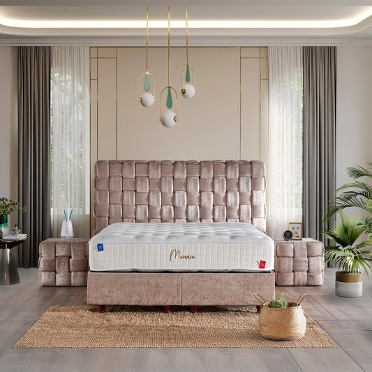 Monaco Creme Boxspringbett mit Bettkasten
